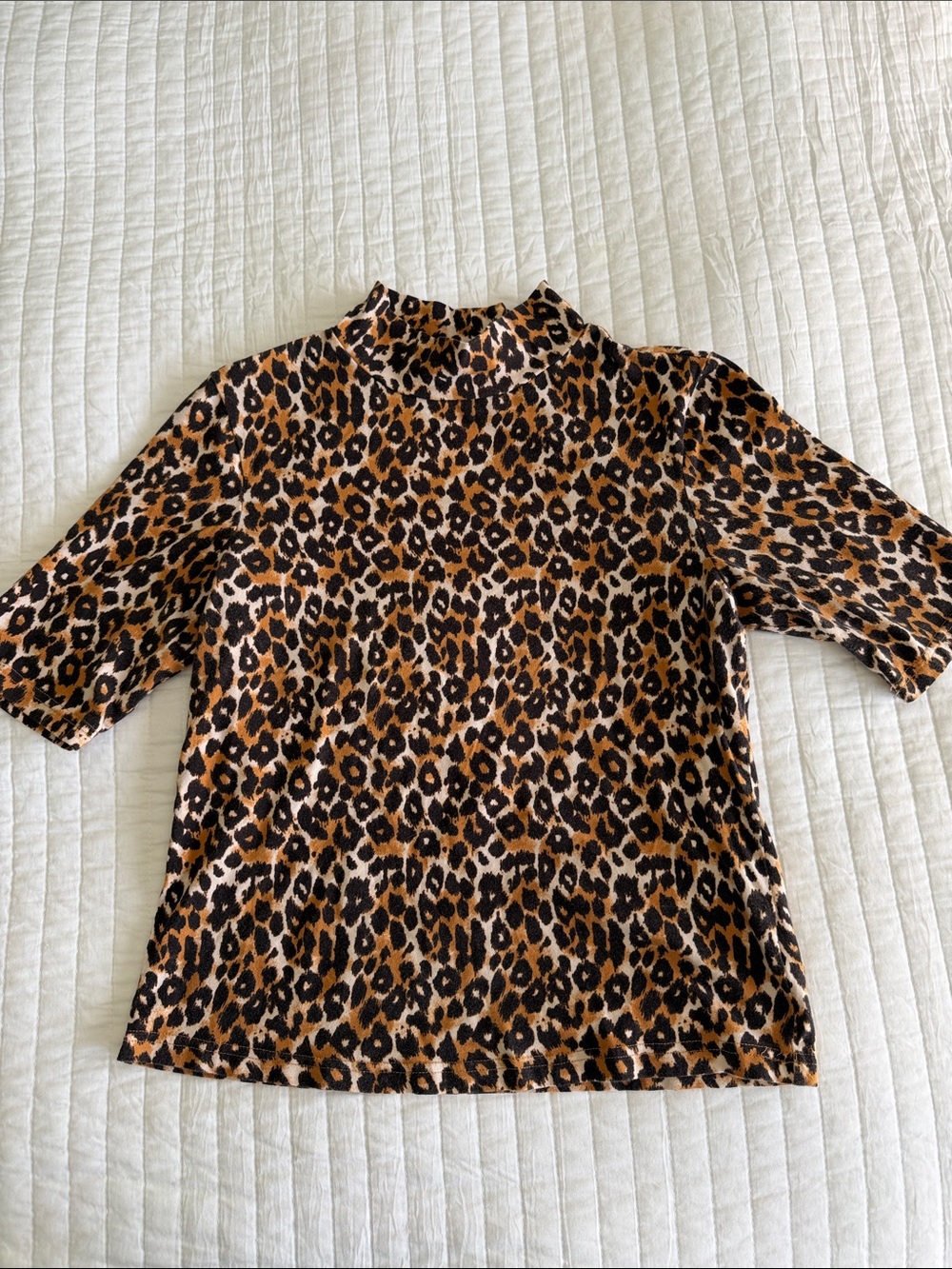 Leopard Print Mock Neck Women's Top in Brown
